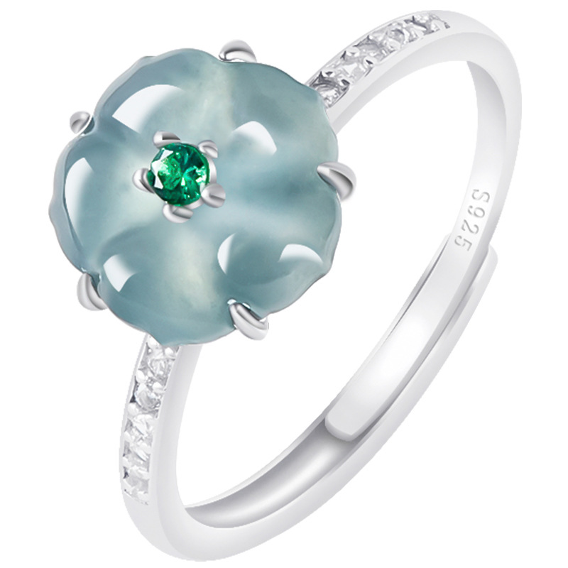 Women Accessories To Gift - Niebieskie pierścionki z jadeitem birmańskim w