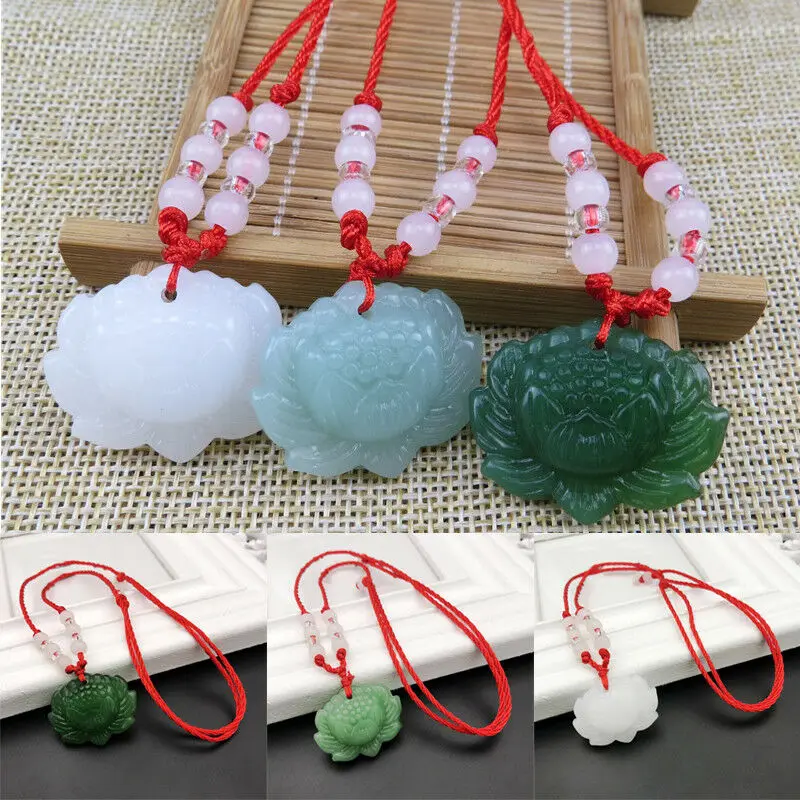 Women Accessories To Gift - Naturalny Zielony Jadeitowy Wisiorek z Lotosem,