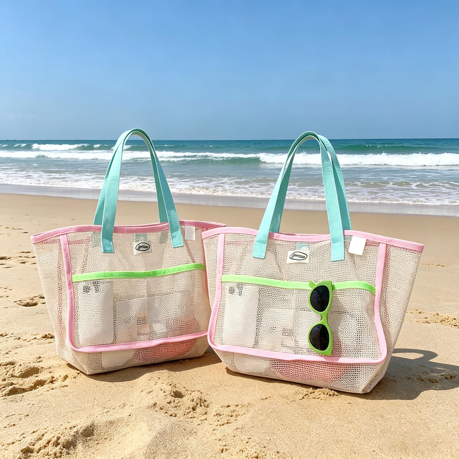 Women Accessories Bag - Torby plażowe damskie, kolorowe, składane, siatkowe