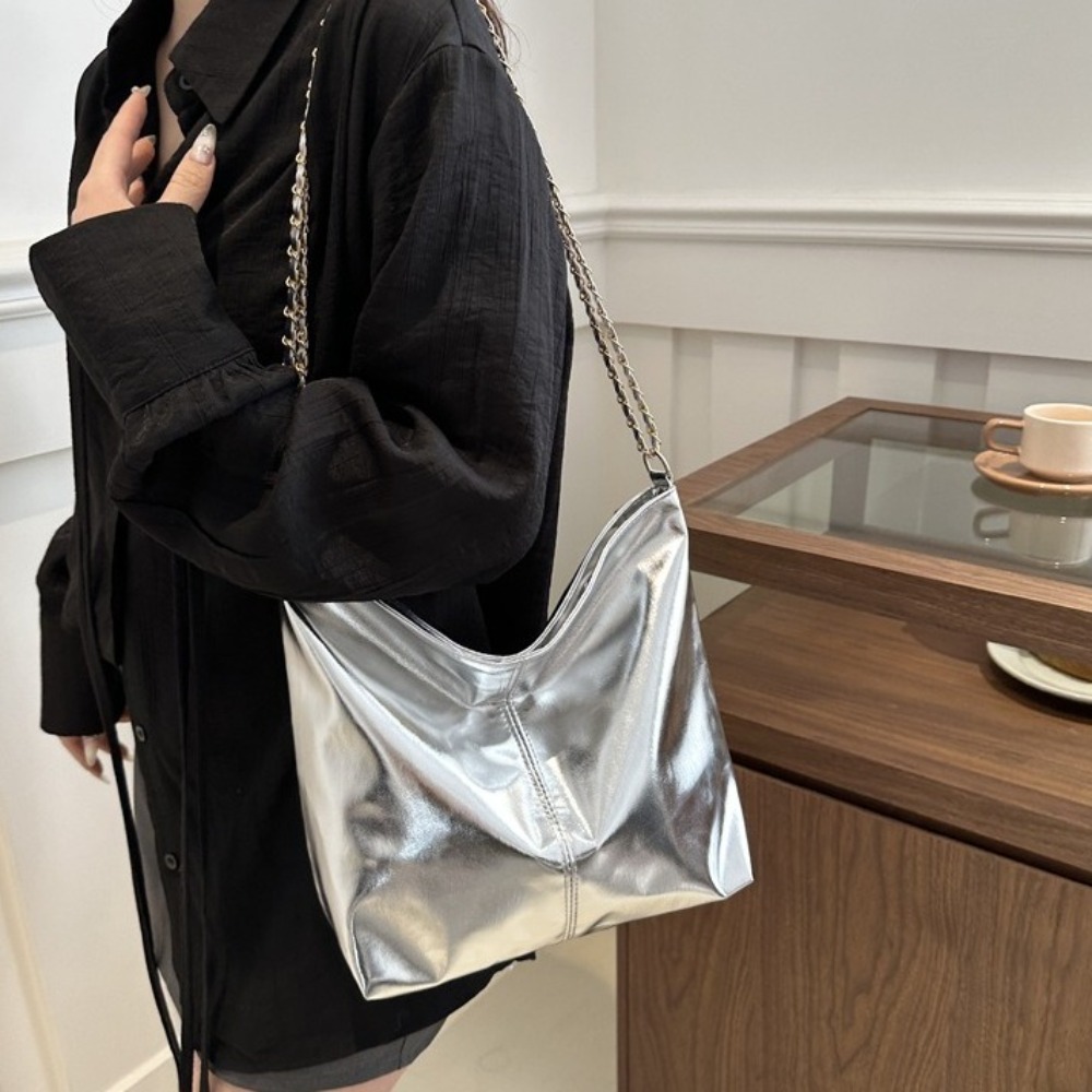 Wallet Chain Bag - Retro Błyszcząca Torba Tote ze Skóry