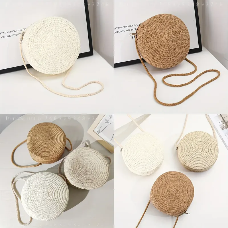 Women Accessories Bag - Okrągła tkana torba na ramię z